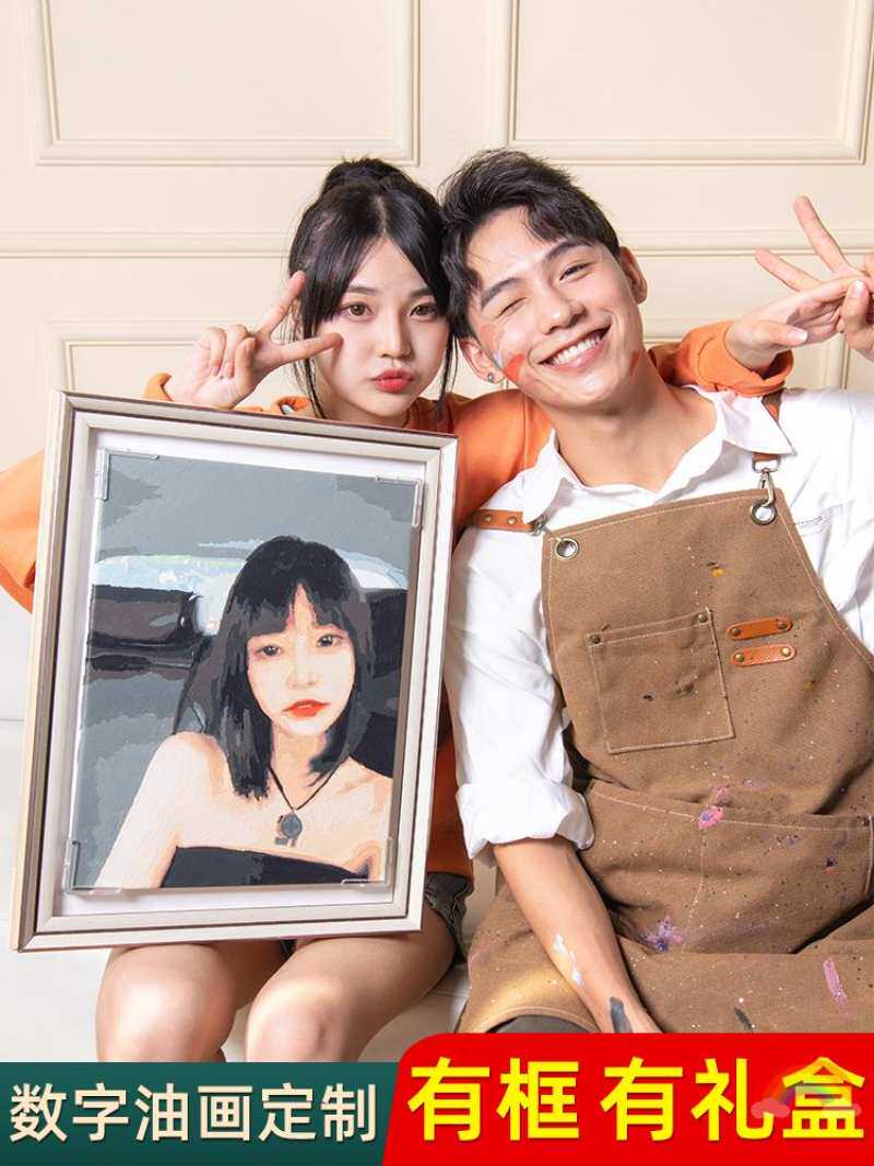 定制数字油画人像diy填充情侣手绘填色纯手工制作生日礼物自己画