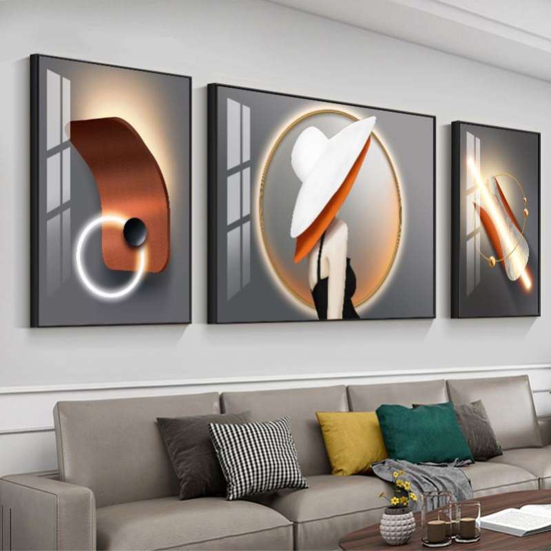 挂在客厅墙上的装饰画壁画欧式风格高级感极简床后面的背景卧室