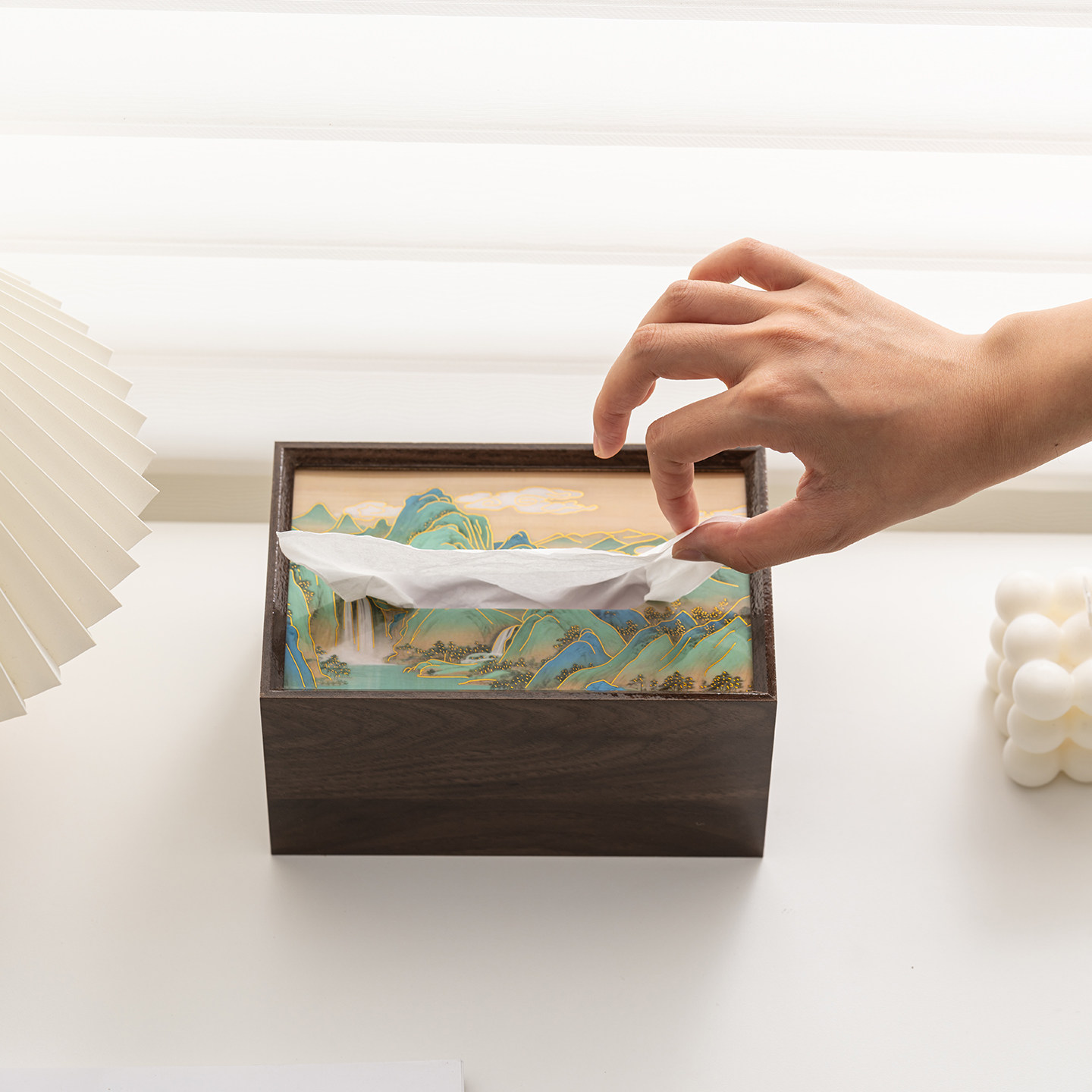 纸巾盒客厅高颜值创意餐桌千里江山收纳抽纸盒酒店轻奢高级感国风,收纳整理,纸巾盒,淘宝优惠券,粉丝福利购,淘宝优惠卷