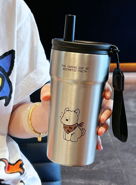 简约保温杯学生上学专用高颜值双饮杯茶水分离女生便携吸管咖啡杯