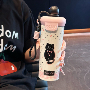 卡通保温杯学生上学专用高颜值吸管杯儿童户外女生便携可爱咖啡杯