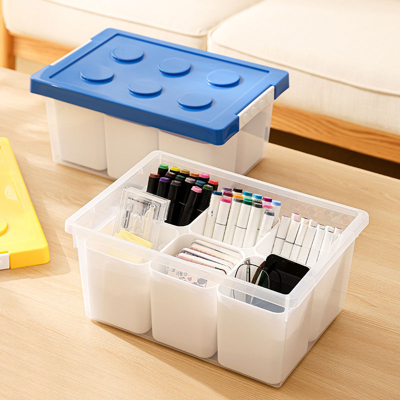 透明塑料马克笔收纳盒多格分隔带盖桌面整理储物盒儿童书桌笔筒,收纳整理,桌面收纳盒,淘宝优惠券,粉丝福利购,淘宝优惠卷