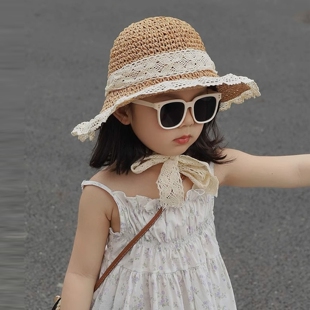 儿童草帽女孩春夏宝宝防晒渔夫帽宝宝海边沙滩遮阳帽韩版休闲帽