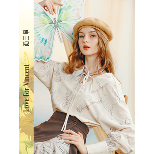 两三事梵高文艺初梦花信两面穿印花长袖 衬衫