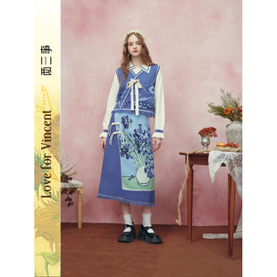 套装 两三事梵高文艺鸢尾赞诗针织两件套女时尚 爆米花专享