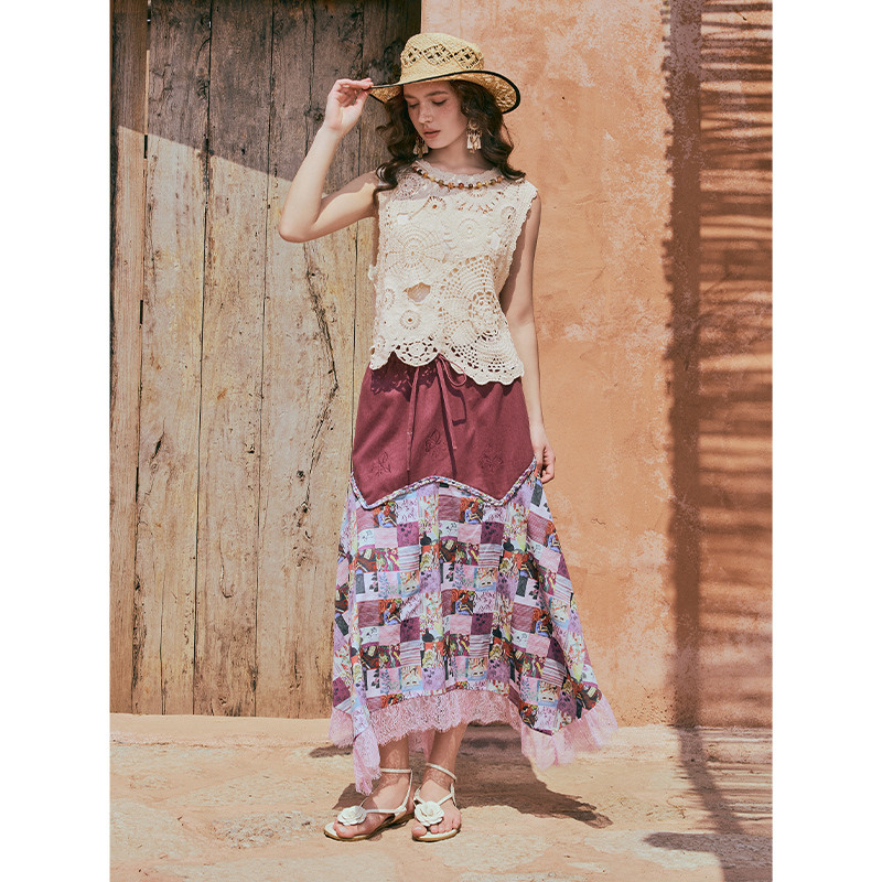 两三事葡香手帐复古拼布蕾丝拼接不规则半身裙,女装/女士精品,半身裙,淘宝优惠券,粉丝福利购,淘宝优惠卷