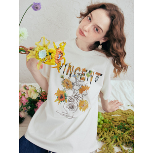 【呼呼严选专享】两三事梵高文艺星夜巡游休闲绣花纯棉短袖t恤