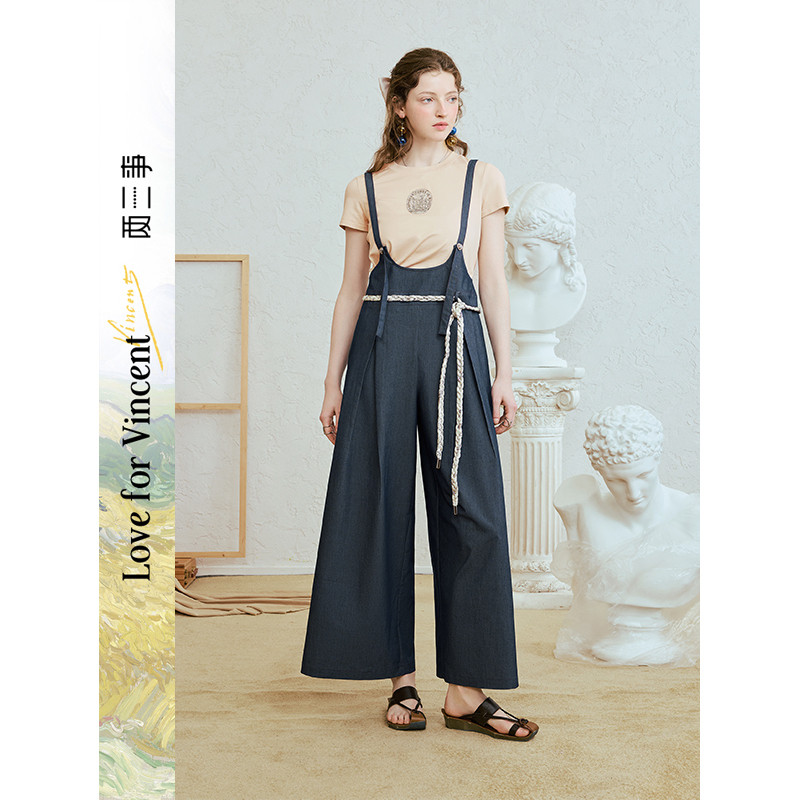 两三事梵高文艺休闲印花麻花腰带牛仔背带裤,女装/女士精品,连体衣/裤,淘宝优惠券,粉丝福利购,淘宝优惠卷