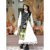 两三事青柠秘境斜边纽扣提花毛织背心裙连衣裙