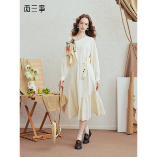 【呼呼严选专享】两三事沉醉温柔甜美可拆蝴蝶结碎褶裙摆连衣裙