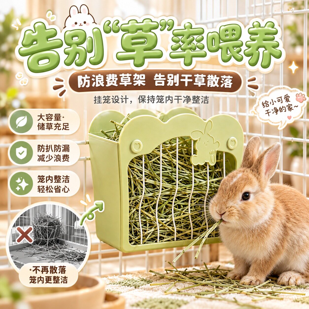 内置大容量！兔子草架防扒防翻