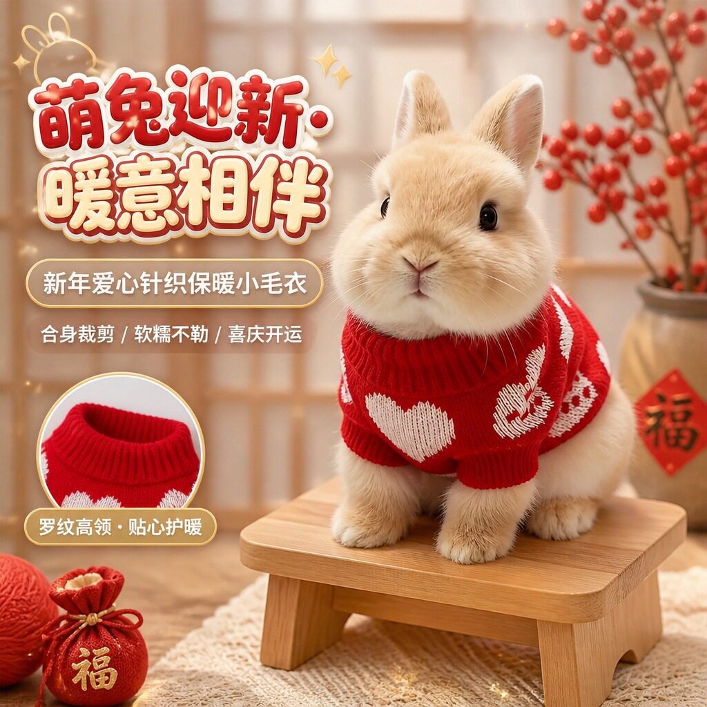 宠物兔子冬季衣服宠物红色毛衣新年喜庆保暖毛衣侏儒兔垂耳幼兔