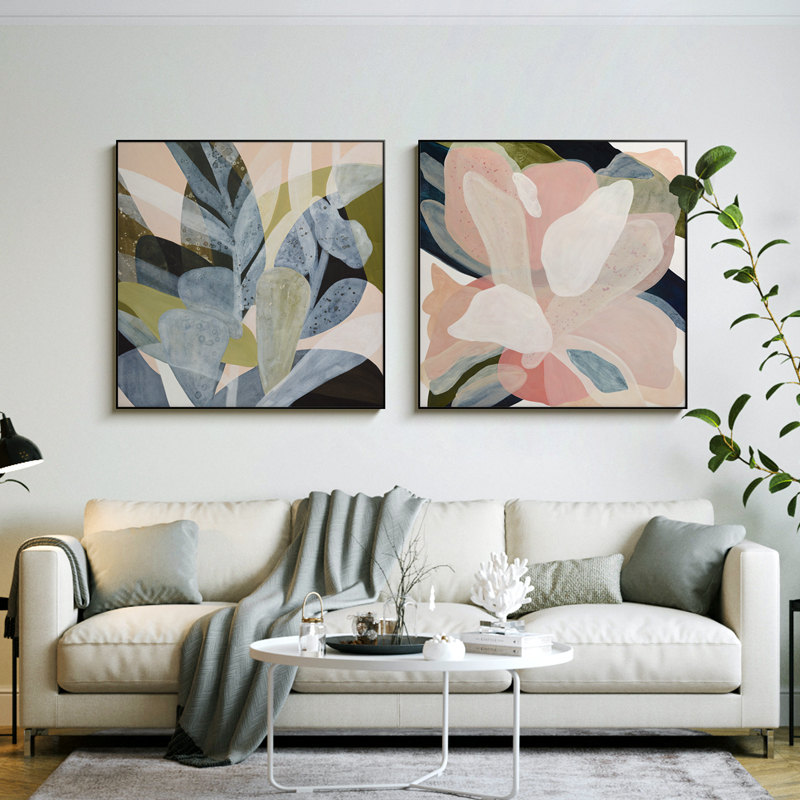 北欧抽象艺术花卉温馨卧室床头挂画奶油风软装正方形客餐厅装饰画图片
