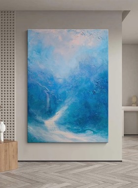 流水生财简约现代客厅装饰画蓝色山水抽象派风景书房卧室床头挂画