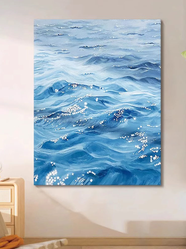蓝色大海写实客厅装饰画小清新海洋治愈卧室床头走廊过道玄关挂画