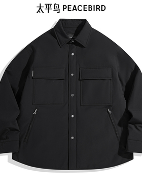 太平鸟男装 石墨烯面料衬衫式工装羽绒服B2ACE4160