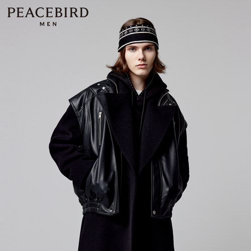 太平鸟男装PU皮马夹冬季时尚机车马甲外套B2BGD4111