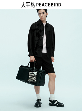 【商场同款】太平鸟男装华夫格肌理中短裤直筒休闲裤潮B1GNF3142