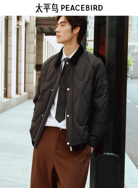 太平鸟男装工装羽绒服25冬灯芯绒翻领潮流短款保暖夹克BAACF411Q