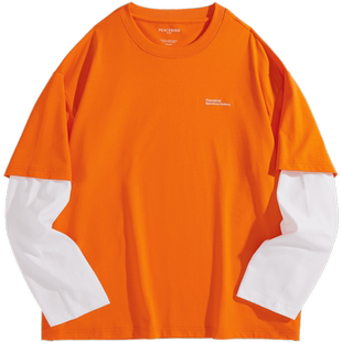 【潮流户外】太平鸟男装 秋季宽松假两件长袖T恤男B2CPD3302