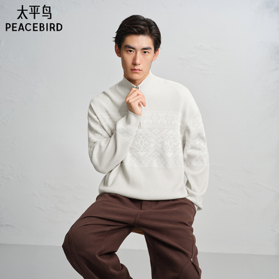 【商场同款】太平鸟男装 费尔岛半高领拉链针织毛衫男潮B2EBF4510