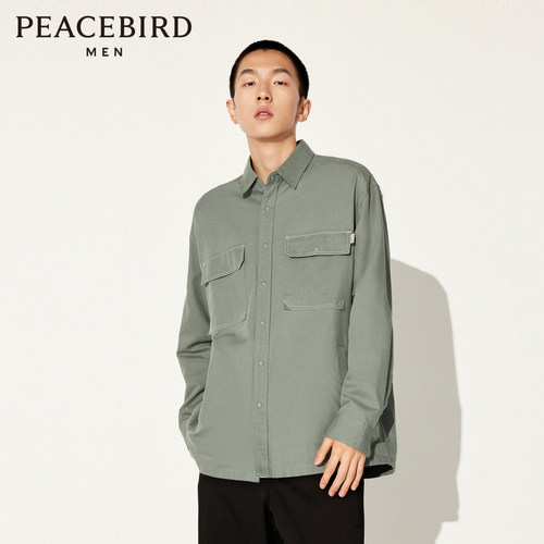 太平鸟男装 休闲衬衫外穿式工装衬衫长袖衬衣舒适时尚男士上衣