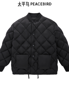 【大师系列】太平鸟男装 潮流日系棒球领棉服黑色棉衣男B1ABD4V11