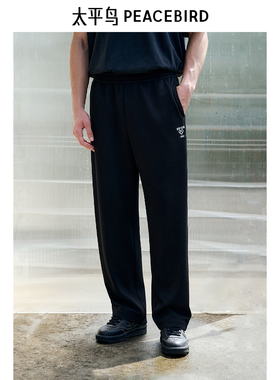 太平鸟男装 潮流黑色华夫格抽绳休闲裤男B2GMF1139