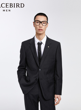 太平鸟男装暗纹印花西装斯文休闲羊毛外套B1BAD3X07