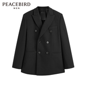 断码 钜惠 大师系列太平鸟男装 黑色羊毛西服双排扣斯文西装 男