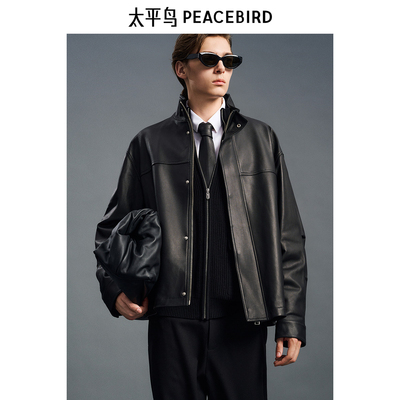 【商场同款】太平鸟男装宽松质感皮衣夹克B1BDE4F04