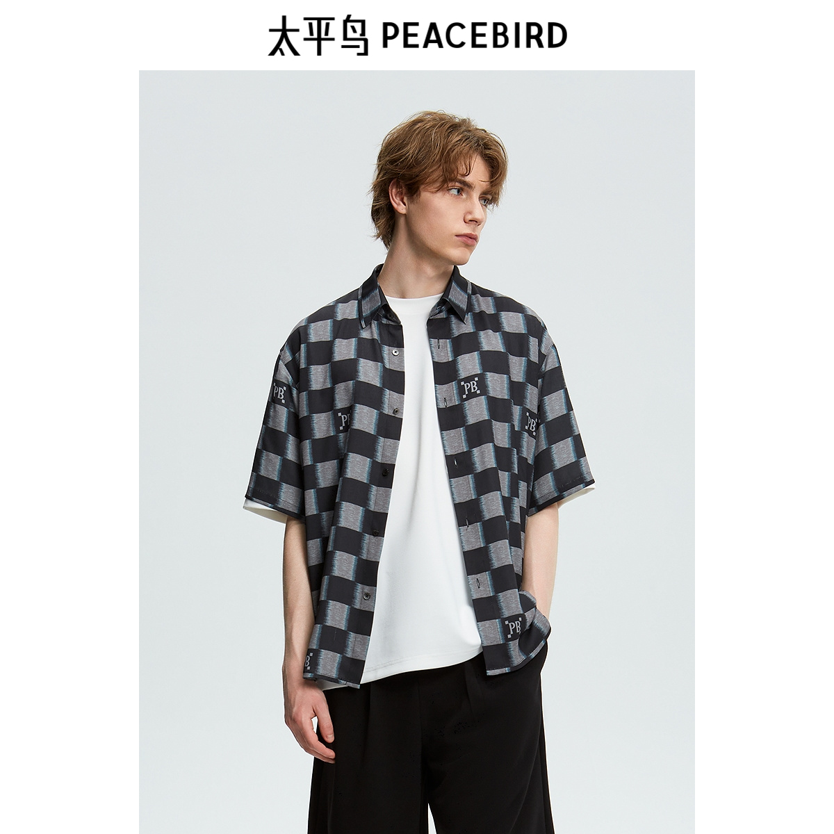 太平鸟男装衬衫新款潮牌棋盘格外穿 B1CJE2C03