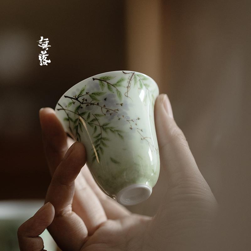 釉下彩手绘紫藤花主人杯景德镇陶瓷茶杯功夫茶具家用品茗杯