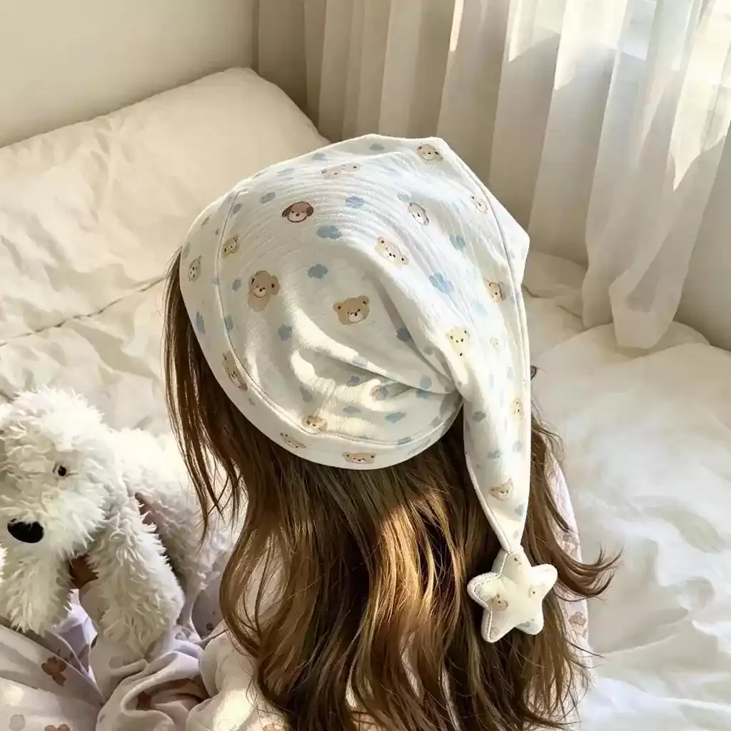 【睡觉专用】女款睡帽尖尖帽产妇帽月子睡帽夏季空调防吹头帽浴帽