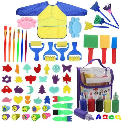 热卖儿童印章海绵刷套装 画衣涂鸦DIY画刷套装64件套新款流行ins