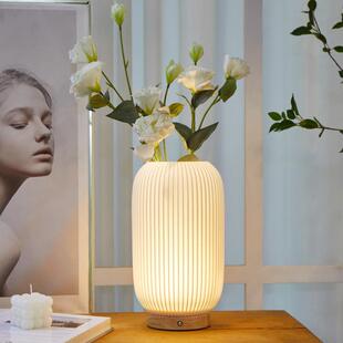 热卖北欧简约3D实木装饰卧室护眼感应床头灯欧规美规插座台灯新款