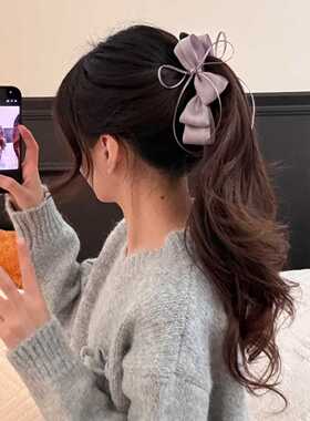 韩式高级香蕉夹高级感缎面蝴蝶结褶皱发夹女后脑勺盘发抓夹马尾夹