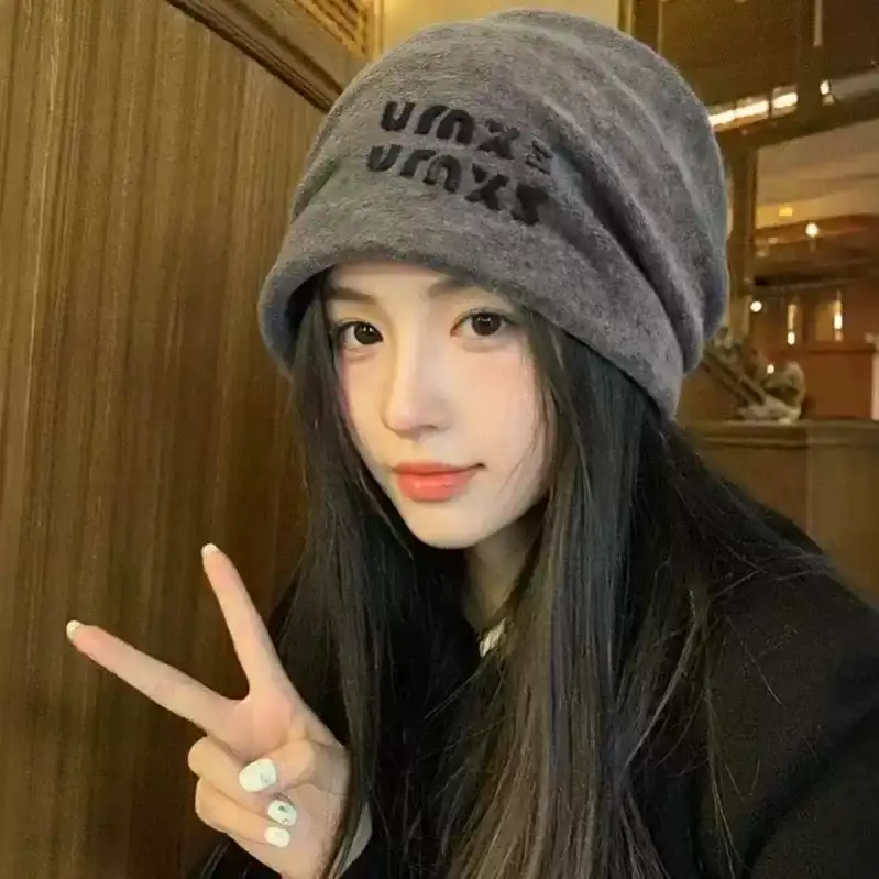 慵懒风冷帽女款2026新款秋冬大头围针织堆堆帽保暖护耳毛绒包头帽