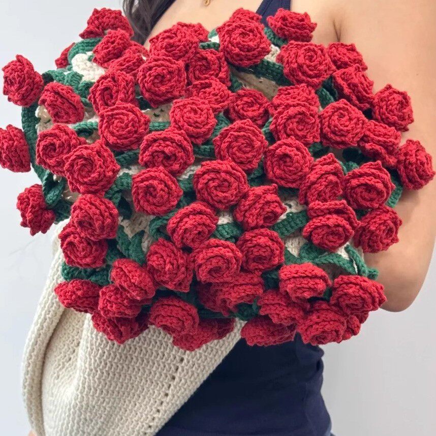 尖角玫瑰花束毯子手工diy编织