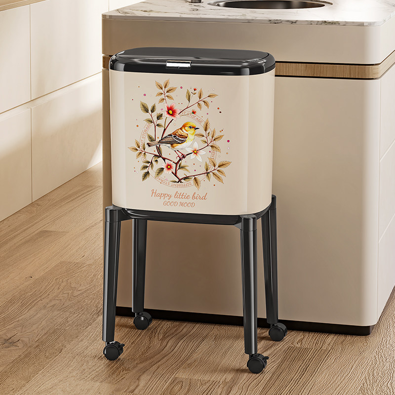 厨房垃圾桶家用2025新款高颜值带盖可移动大容量免弯腰高脚垃圾筒