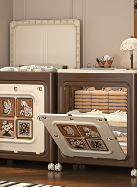 中古风衣服收纳箱超大容量家用整理箱翻盖可折叠衣物被子储物柜子