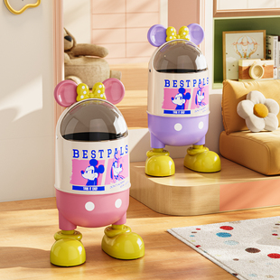 迪士尼垃圾桶家用客厅轻奢2025年新款 高颜值创意卧室大号带盖纸篓