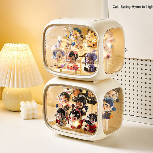 太空舱盲盒收纳展示架奶油风摆件收纳盒模型透明带灯桌面展示柜子