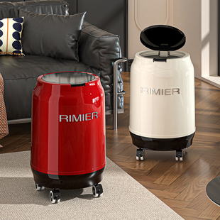 垃圾桶家用2026新款 客厅卧室高颜值大容量按压带盖带轮可移动纸篓