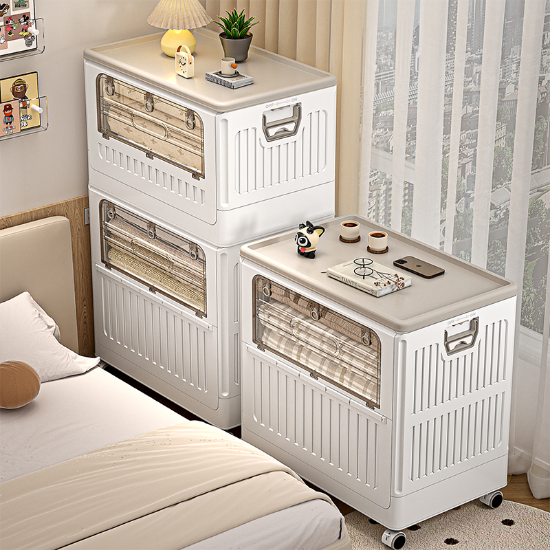 衣服收纳箱家用大容量翻盖整理箱带滑轮折叠筐超大衣物被子储物柜