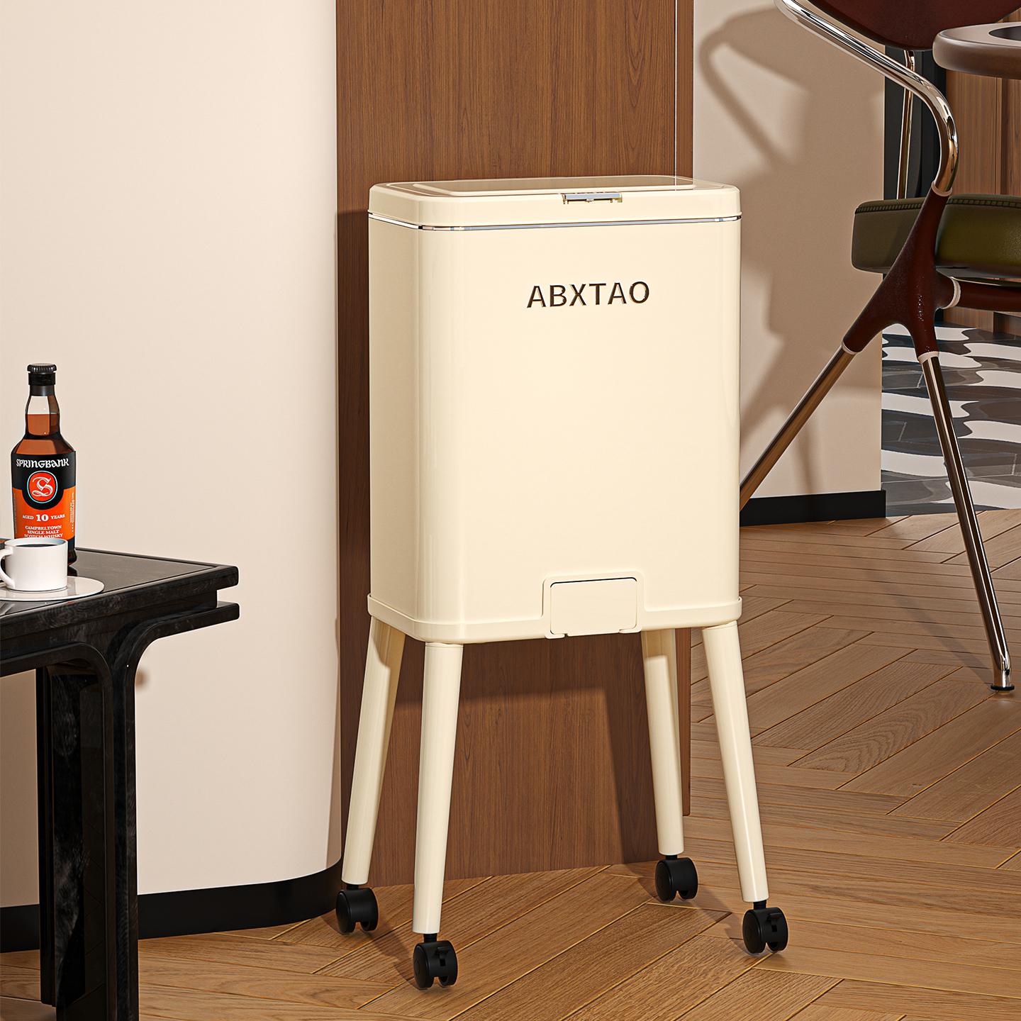 客厅垃圾桶家用2025新款大容量移动免弯腰高脚带盖厨房碳钢垃圾筒