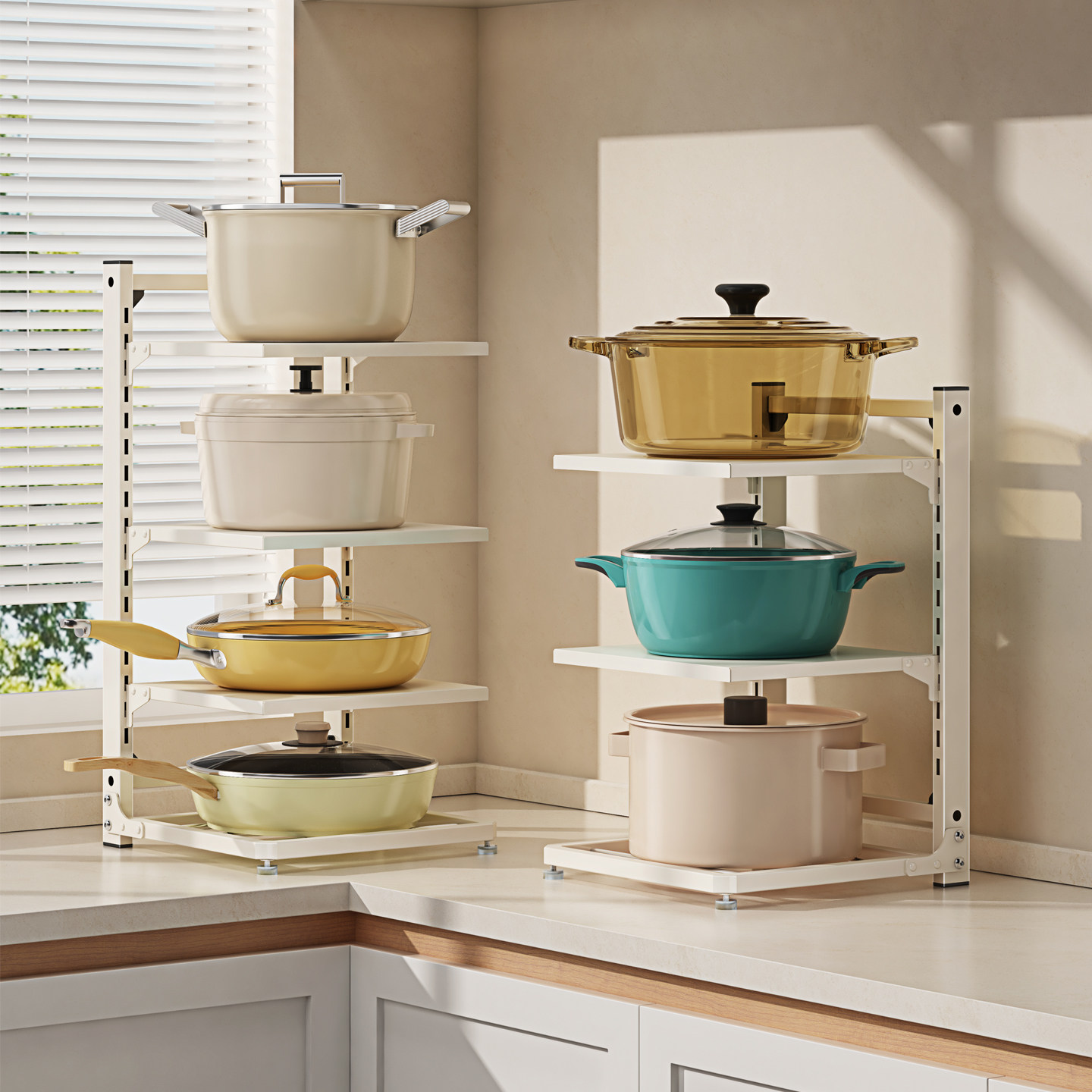 厨房锅具收纳架多层置物架家用橱柜台面下水槽分层多功能放锅架子