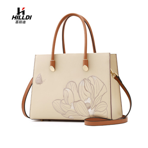 hilldi国风刺绣真皮妈妈包