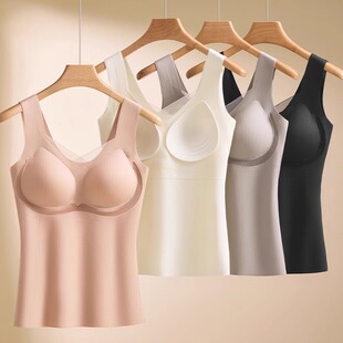 春夏新款蕾丝背心带胸垫一体式免穿文胸固定杯防下垂无袖女士上衣