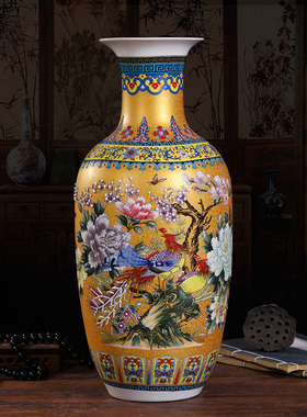 景德镇珐琅彩花瓶陶瓷装饰花瓶工艺品瓷器摆件仿古办公室家具摆件